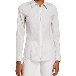 Lafayette 148 "Connor" Striped Full Zip Blouse-NWT